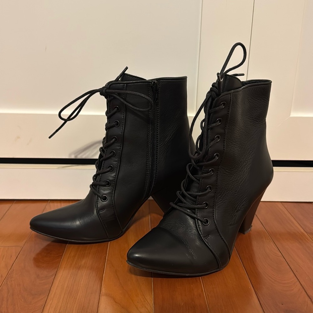 MARCELLA NYC Black Leather Leo Ankle Boots with laces